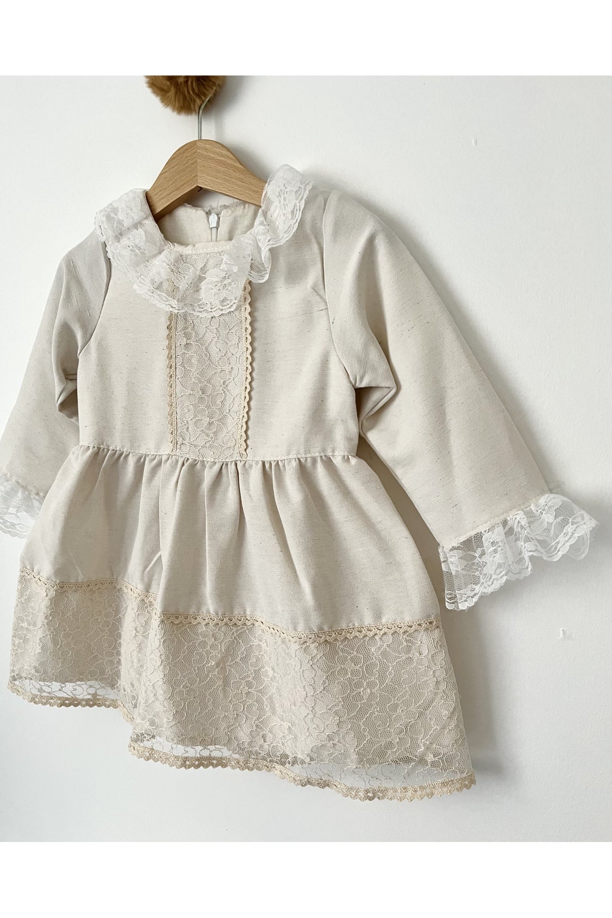 Ivory Lace Linen Smock Dress - Mini Me