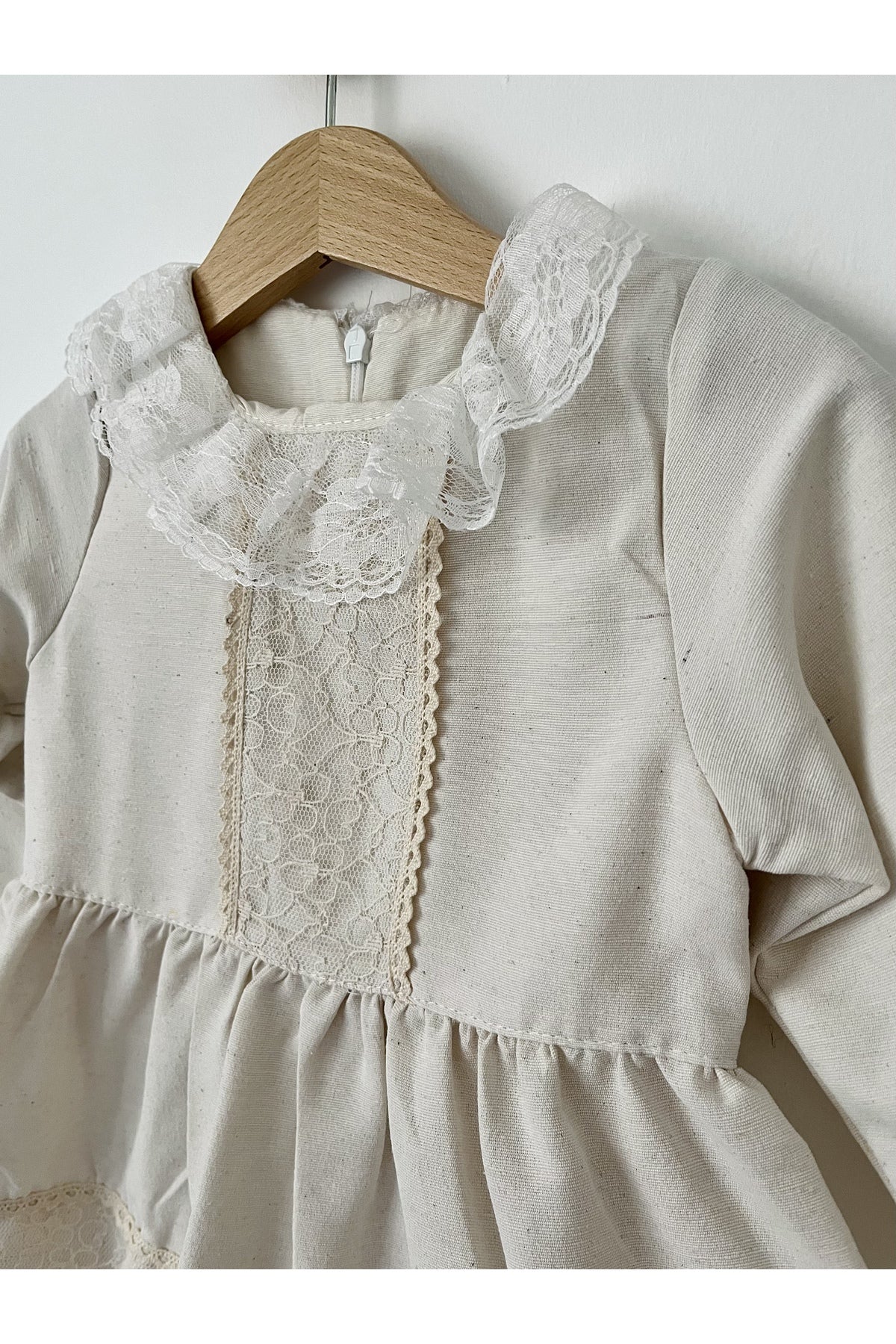 Ivory Lace Linen Smock Dress - Mini Me