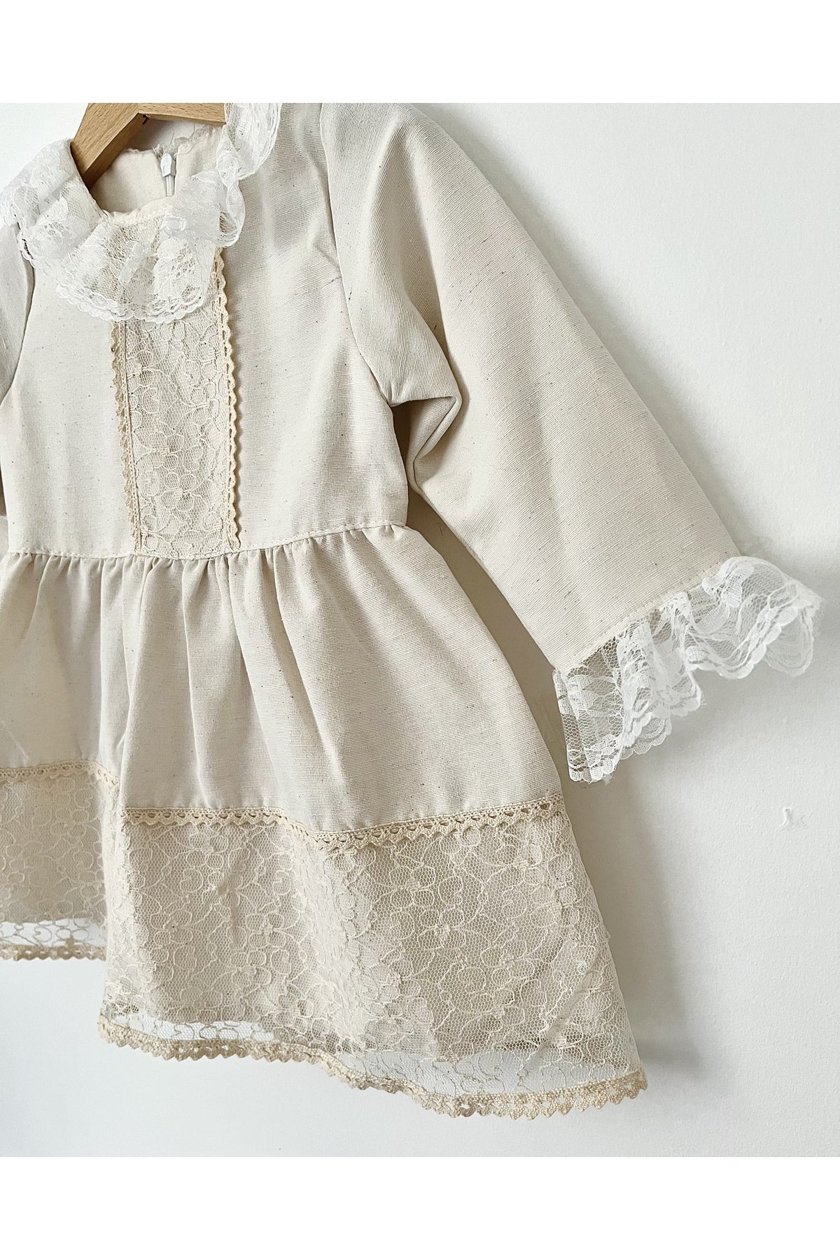 Ivory Lace Linen Smock Dress - Mini Me