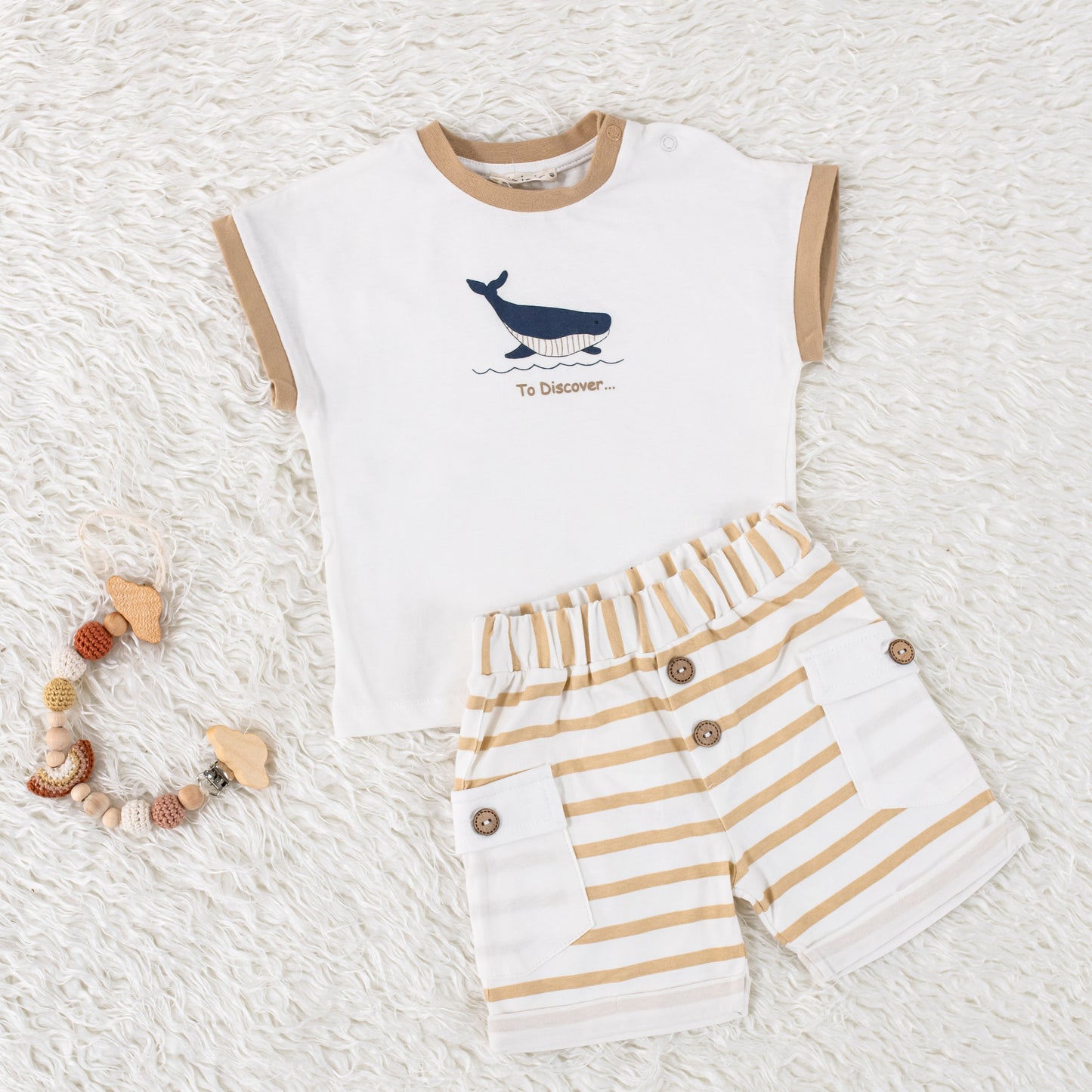 Ecru 2Pcs To Discover T-Shirt and Short Set - Mini Me