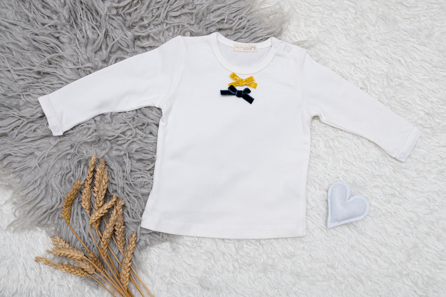 Ecru Velvet Bow Long Sleeved Shirt - Mini Me