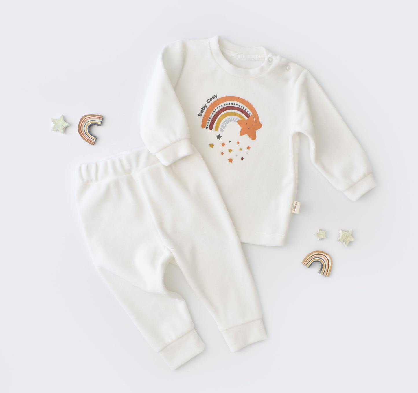 Star Velvet Long Sleeved Body & Pant Set / Organic Cotton - MiniMe.mu