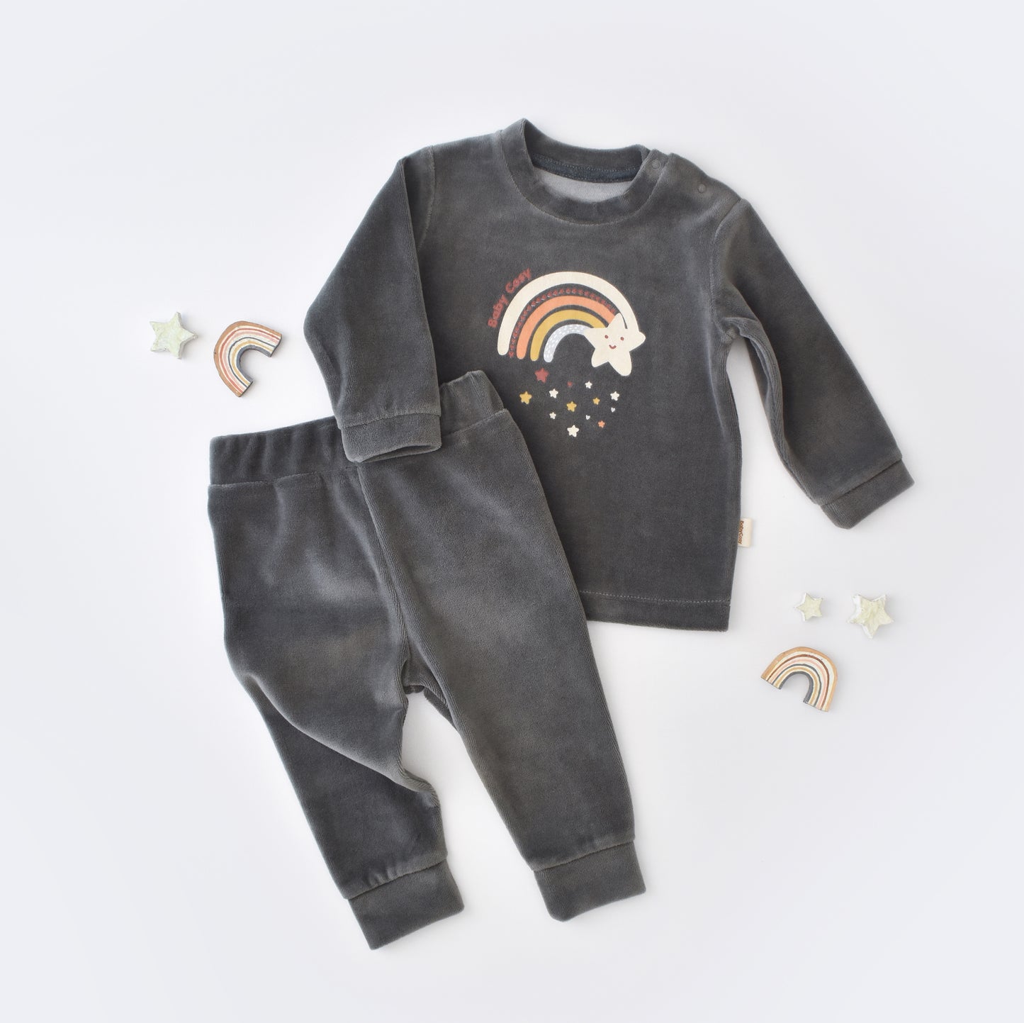 Star Velvet Long Sleeved Body & Pant Set / Organic Cotton - MiniMe.mu