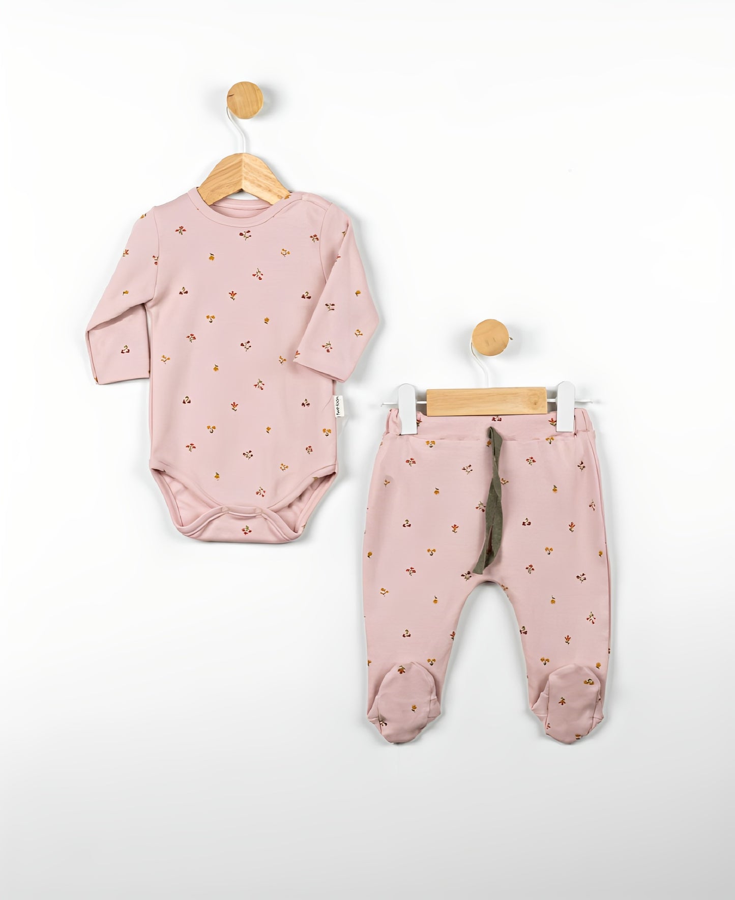 Organic Cotton Pink Floral Print Bodysuit and Footed Pant - Mini Me