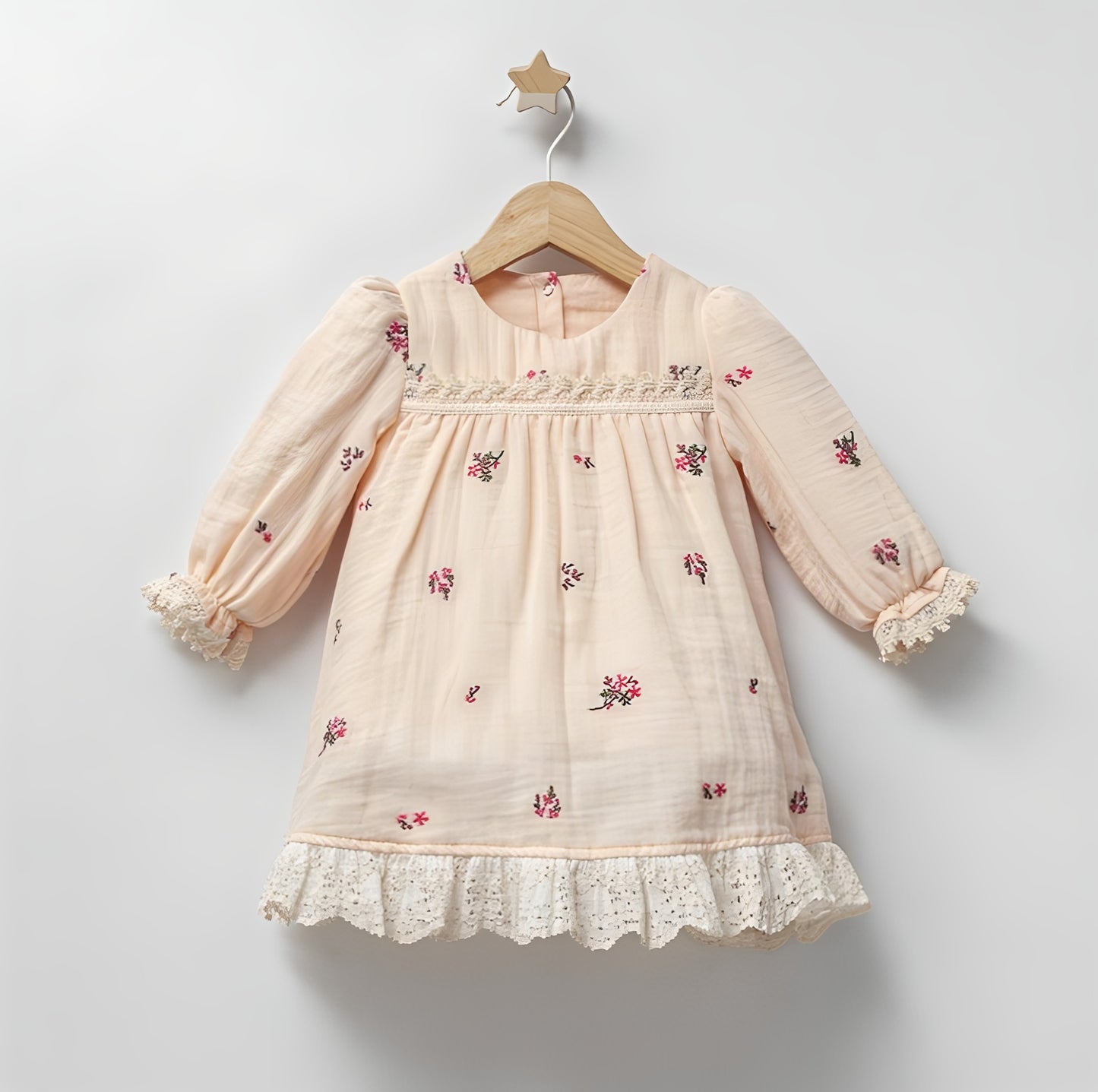 Daphne Salmon Pink Lace Muslin Dress - Mini Me