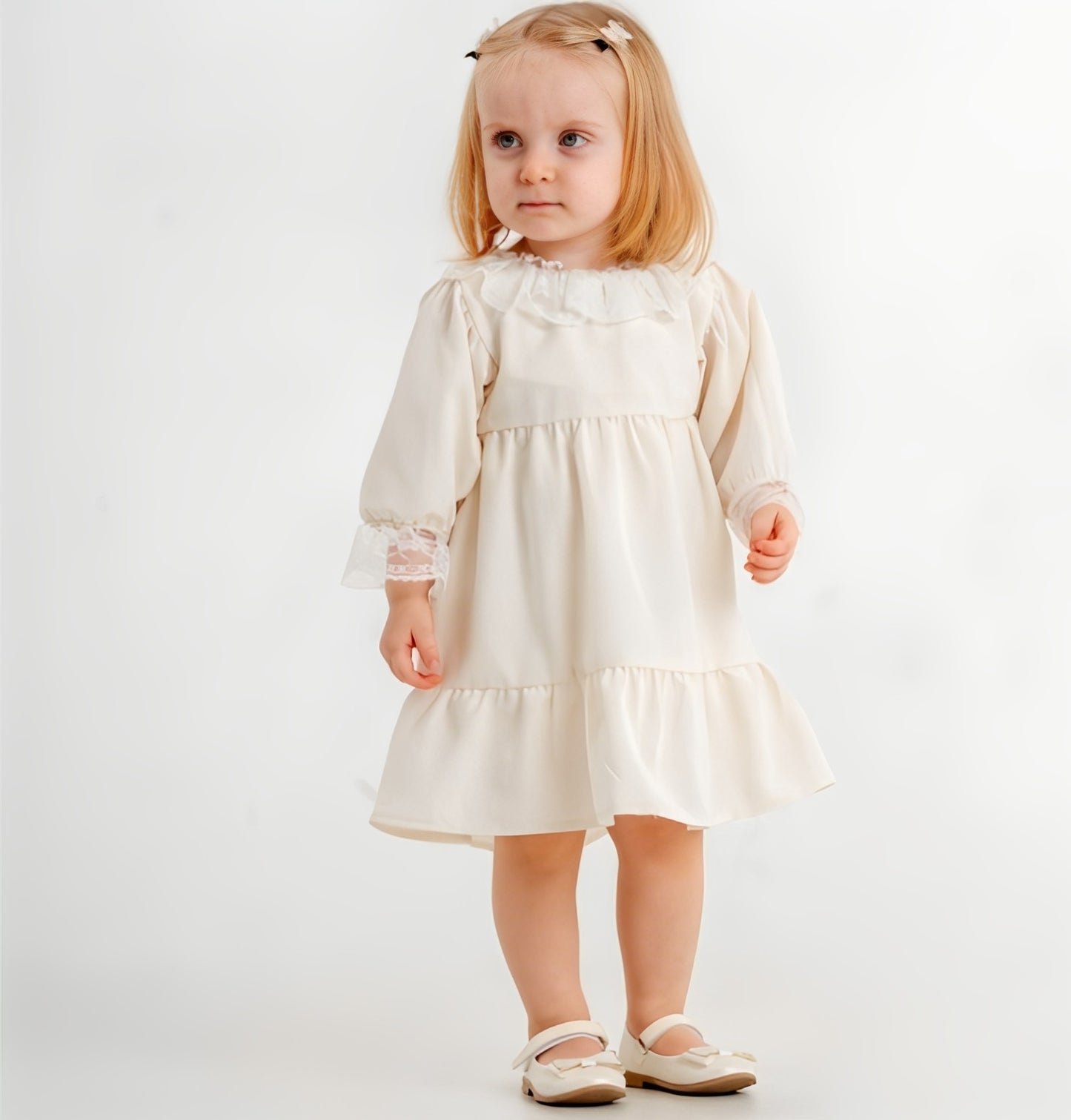 Ivory Lace Linen Tiered Dress - Mini Me Mauritius