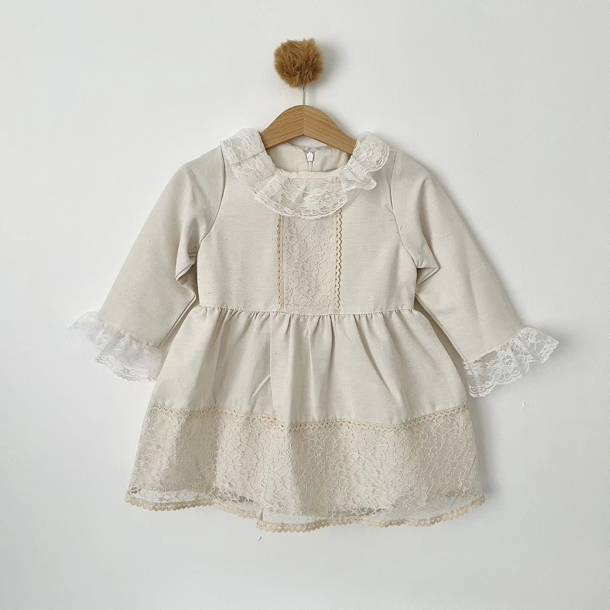 Ivory Lace Linen Smock Dress - Mini Me