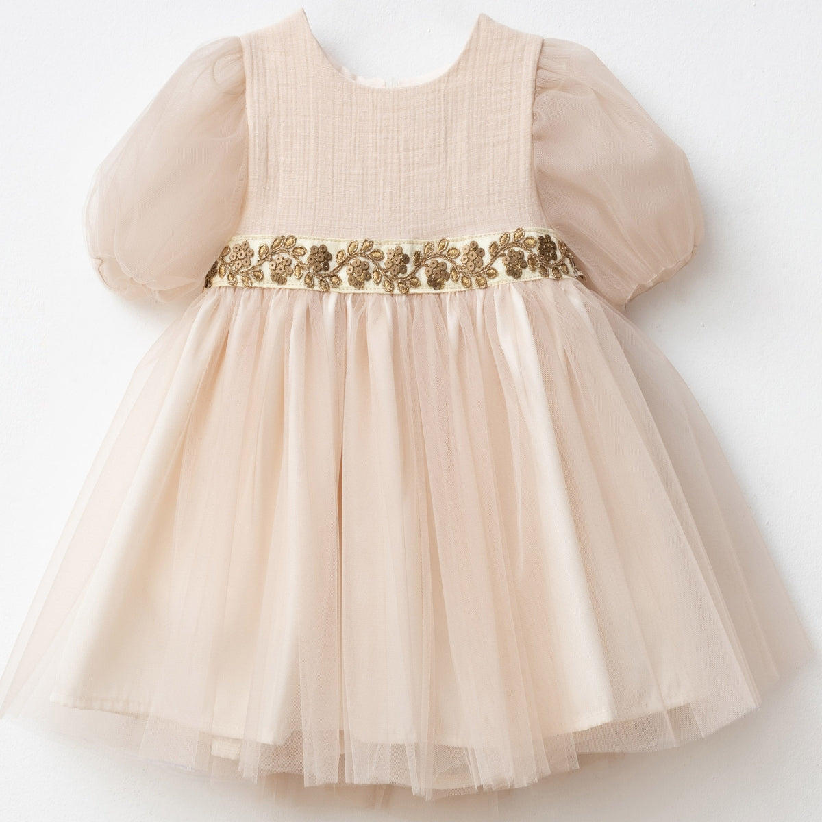 slim fit dress slacks Alice Puff Sleeve Champagne Tulle Dress – Mini Me