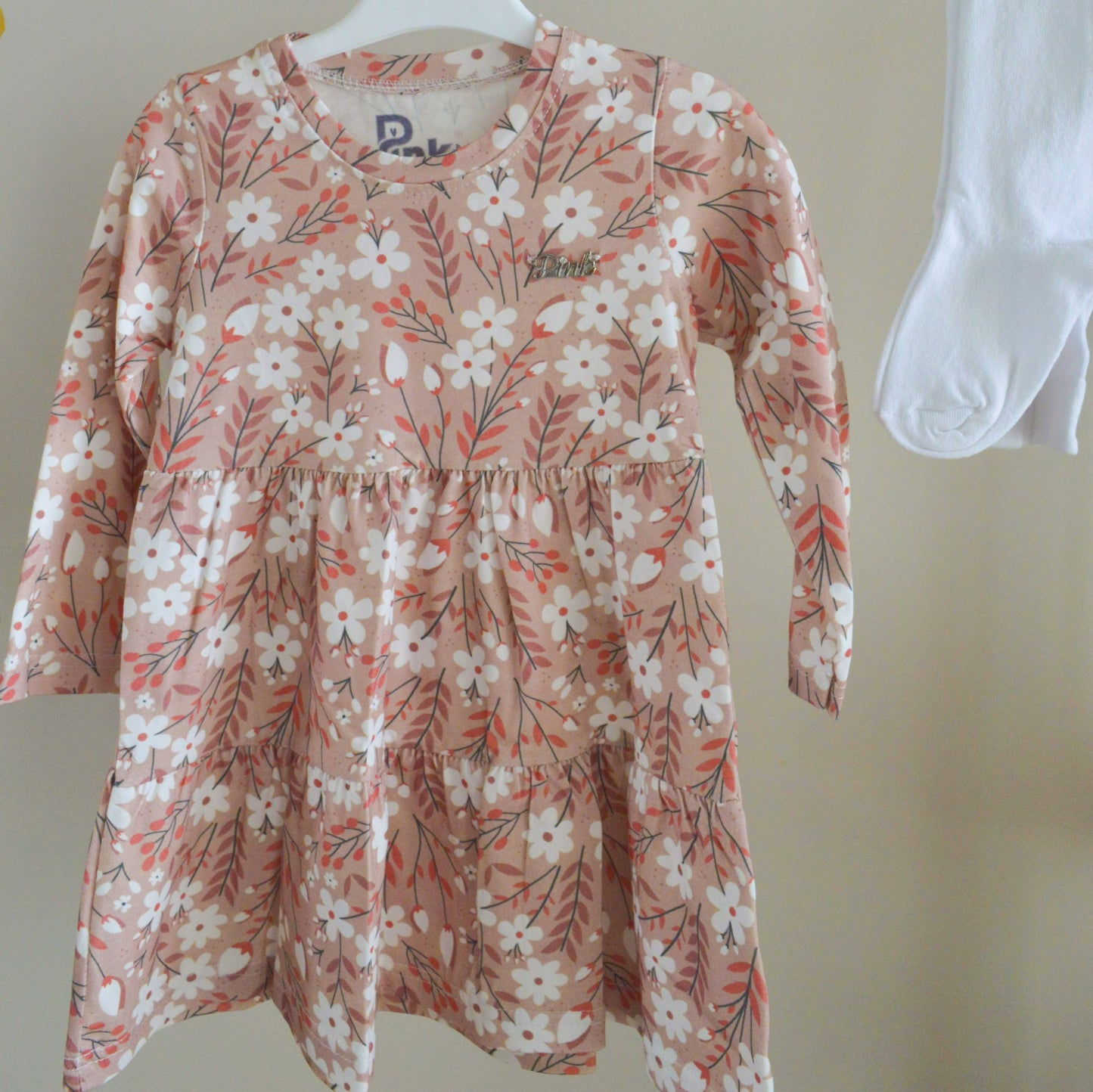 Ella Dusty Pink Floral Tiered Dress - Mini Me Mauritius