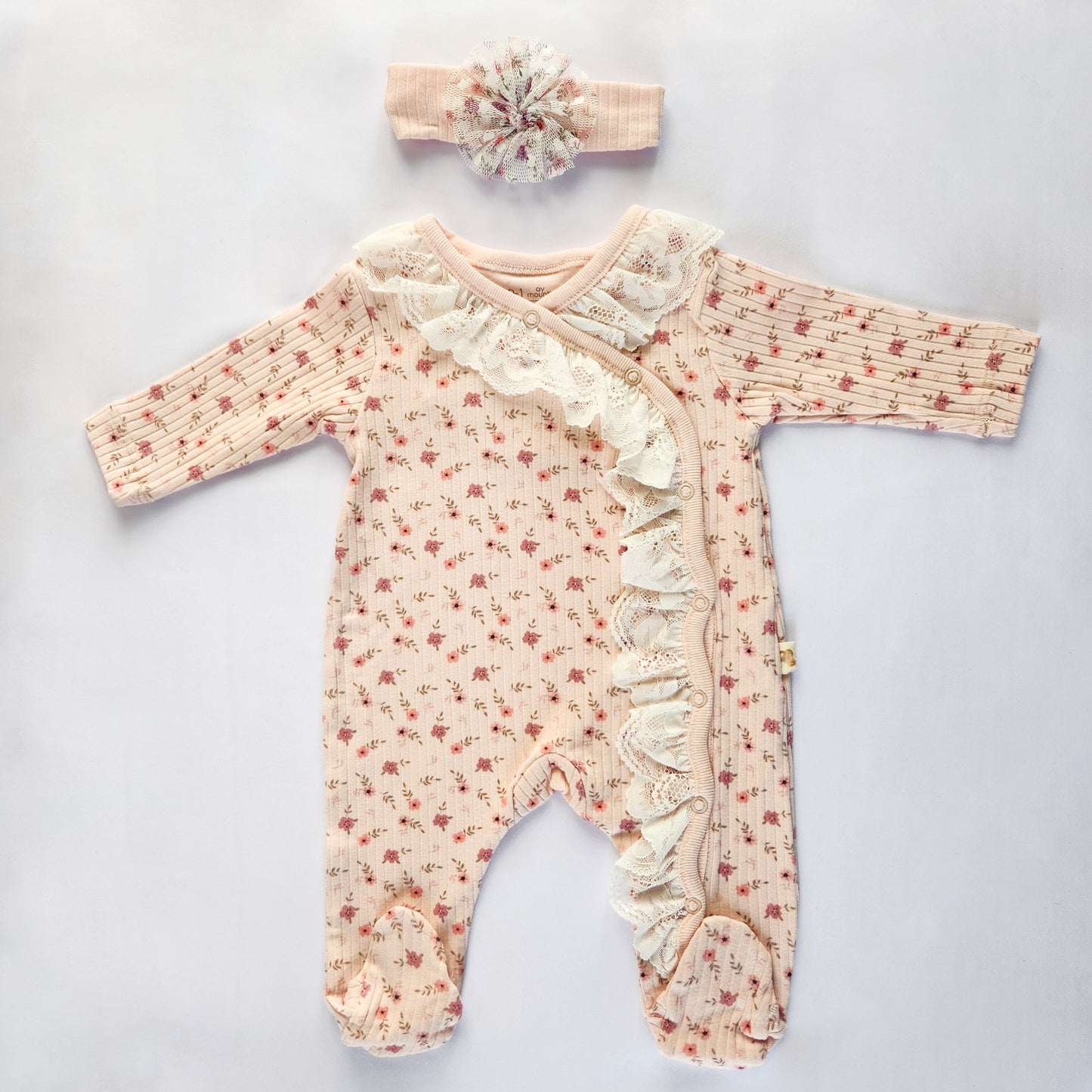 Paisley Floral Romper with a Lace Ruffle - Mini Me Mauritius