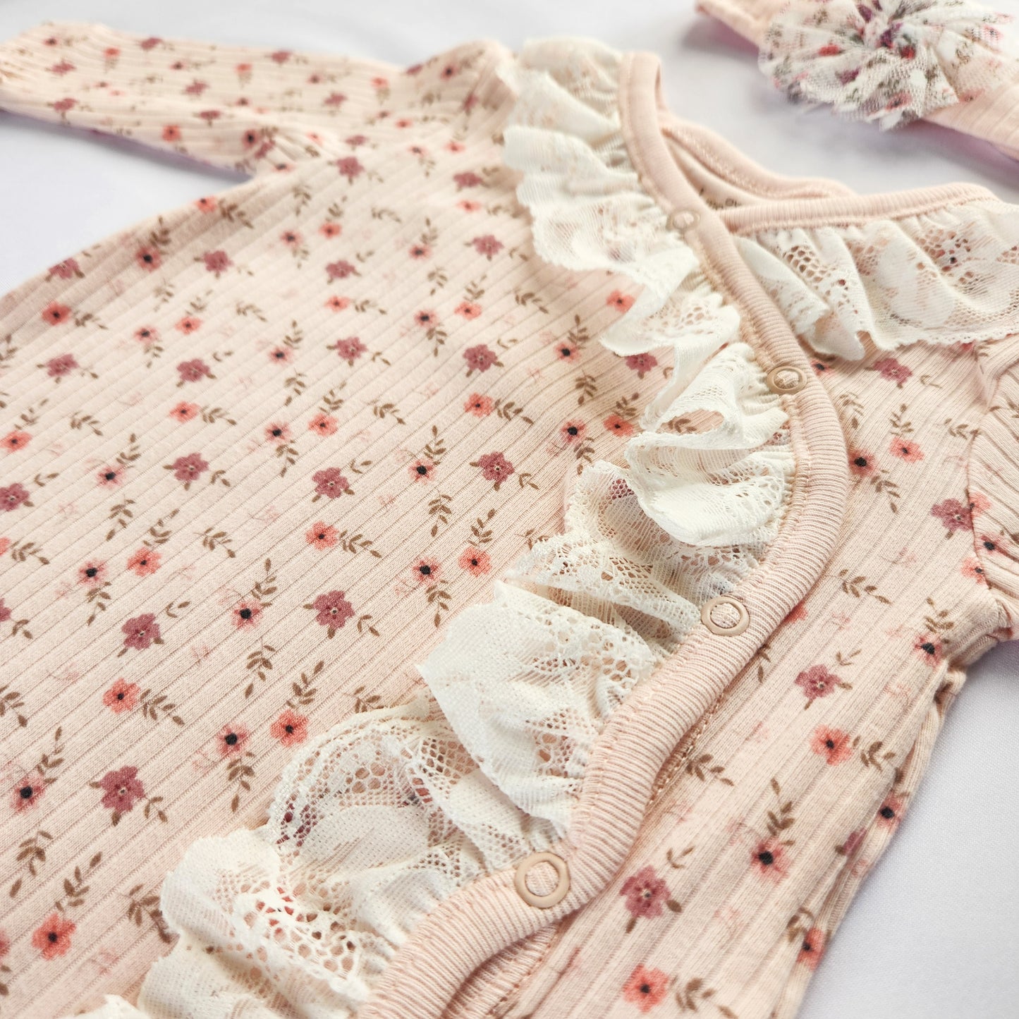 Paisley Floral Romper with a Lace Ruffle - Mini Me Mauritius