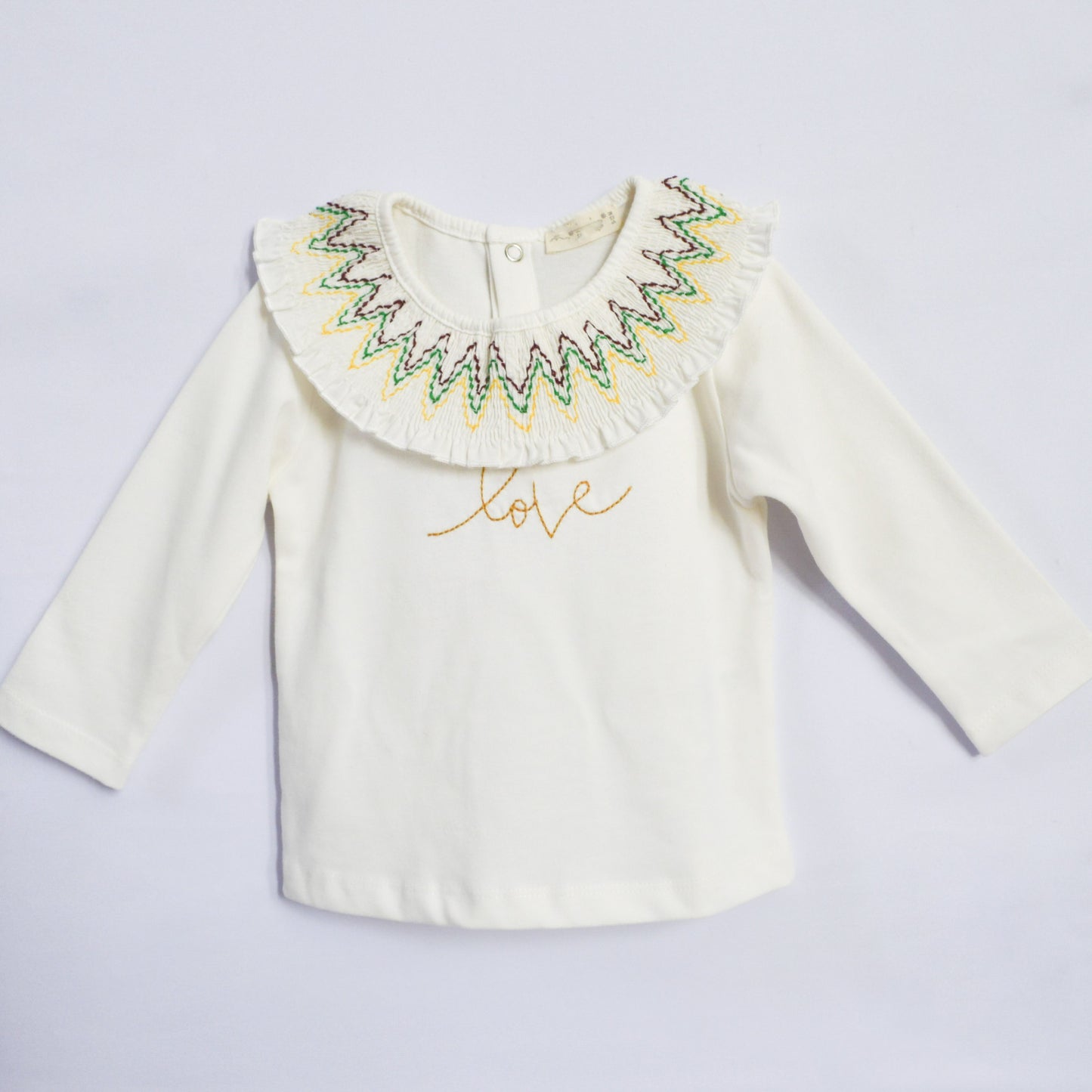 Ecru Cotton Long Sleeve Shirt with Peter Pan Collar - Mini Me Mauritius