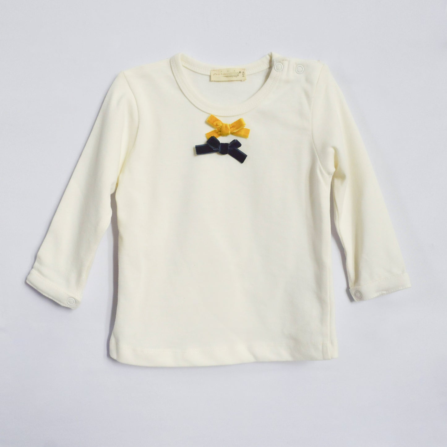 Ecru Velvet Bow Long Sleeved Shirt - Mini Me Mauritius