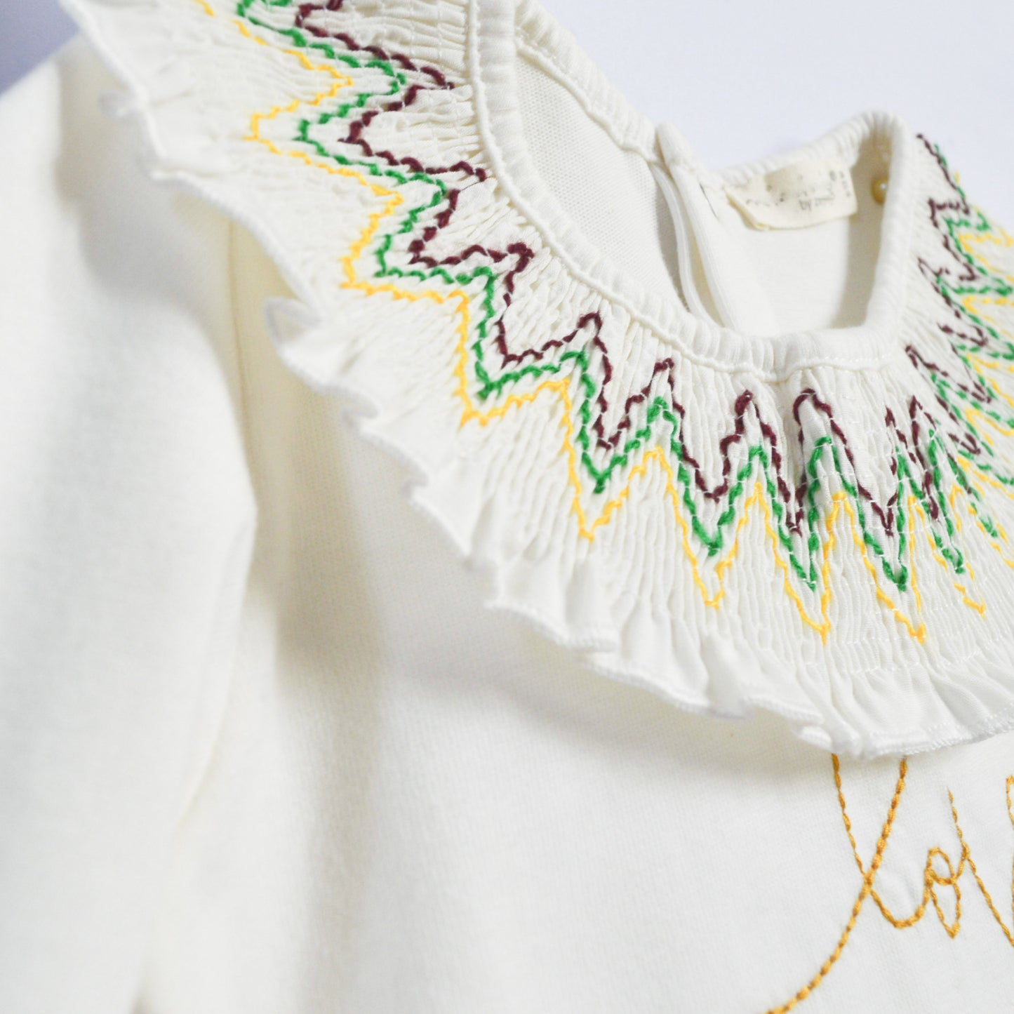 Ecru Cotton Long Sleeve Shirt with Peter Pan Collar