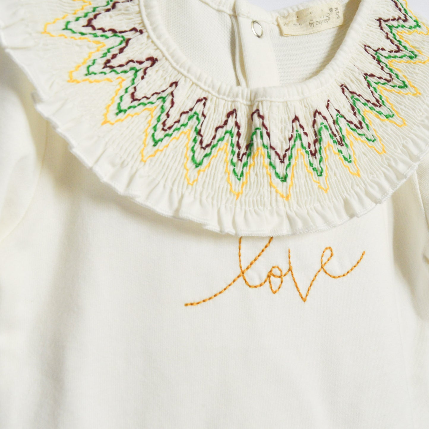 Ecru Cotton Long Sleeve Shirt with Peter Pan Collar