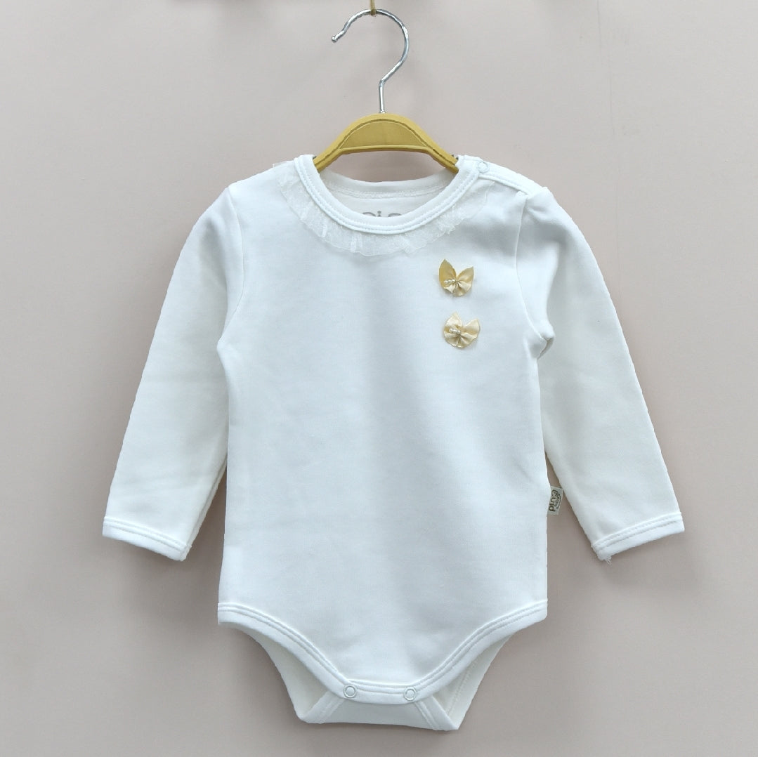 White Ruffle Long Sleeved Bodysuit