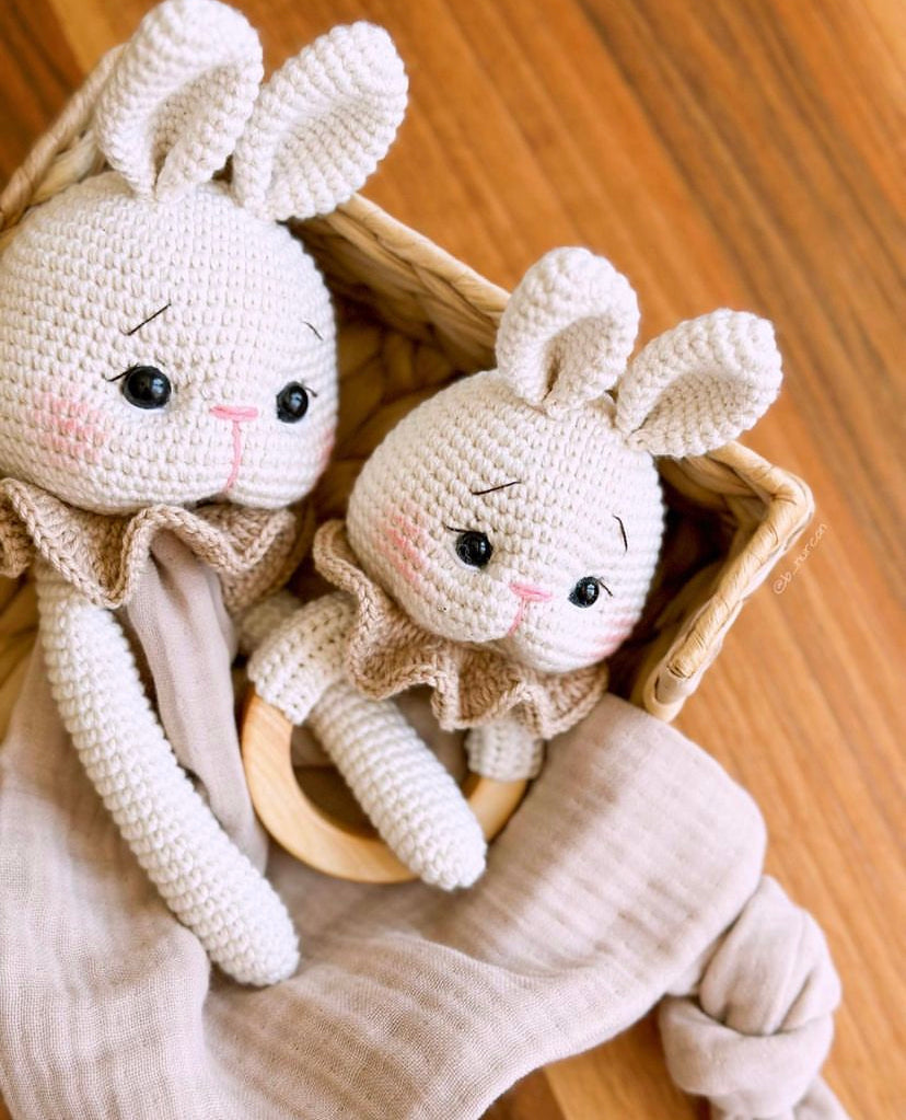 Amigurumi Bunny Muslin Sleeping Companion and Rattle