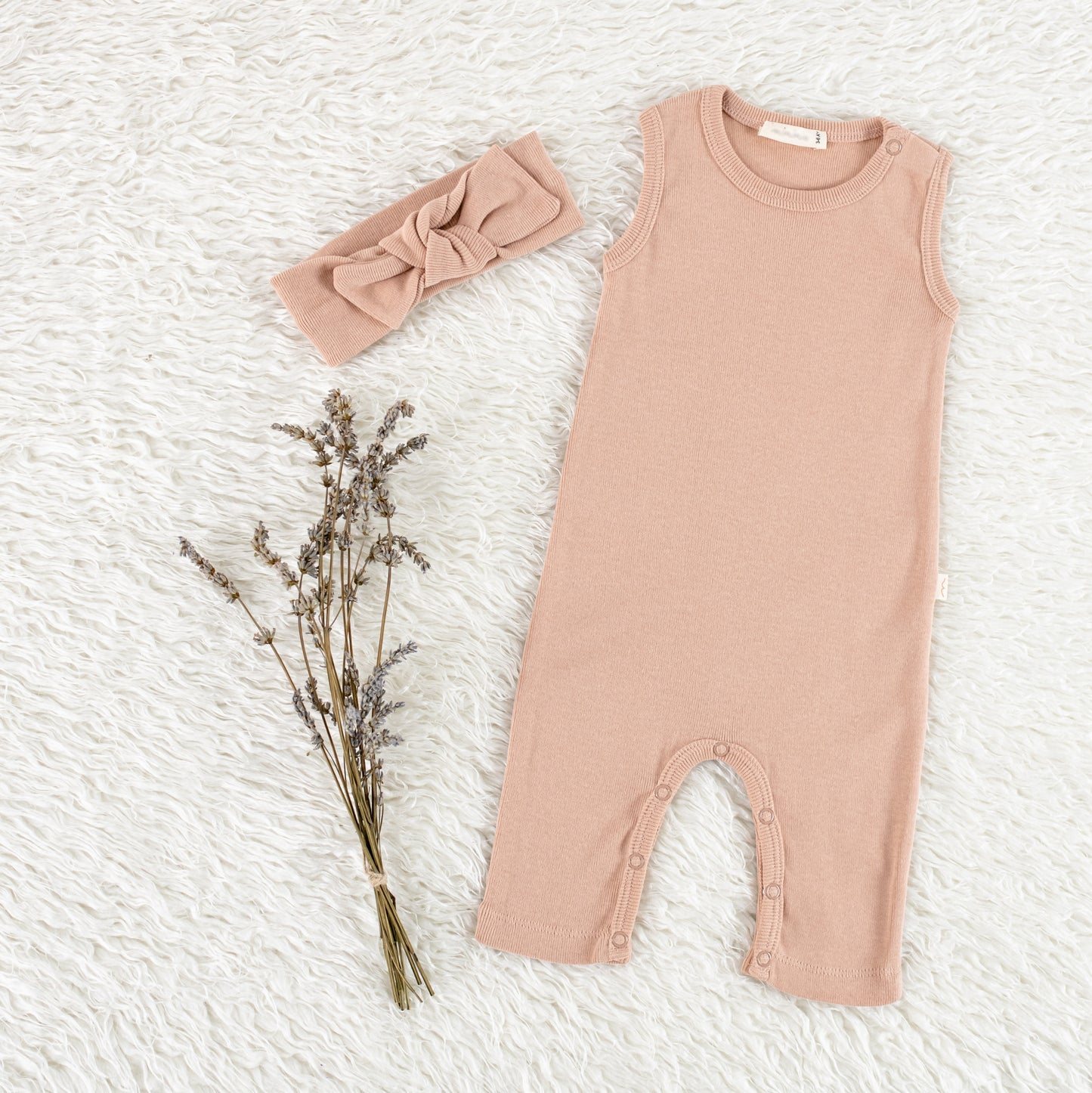 Rose Tan 2pcs Jumpsuit & Headband - Mini Me