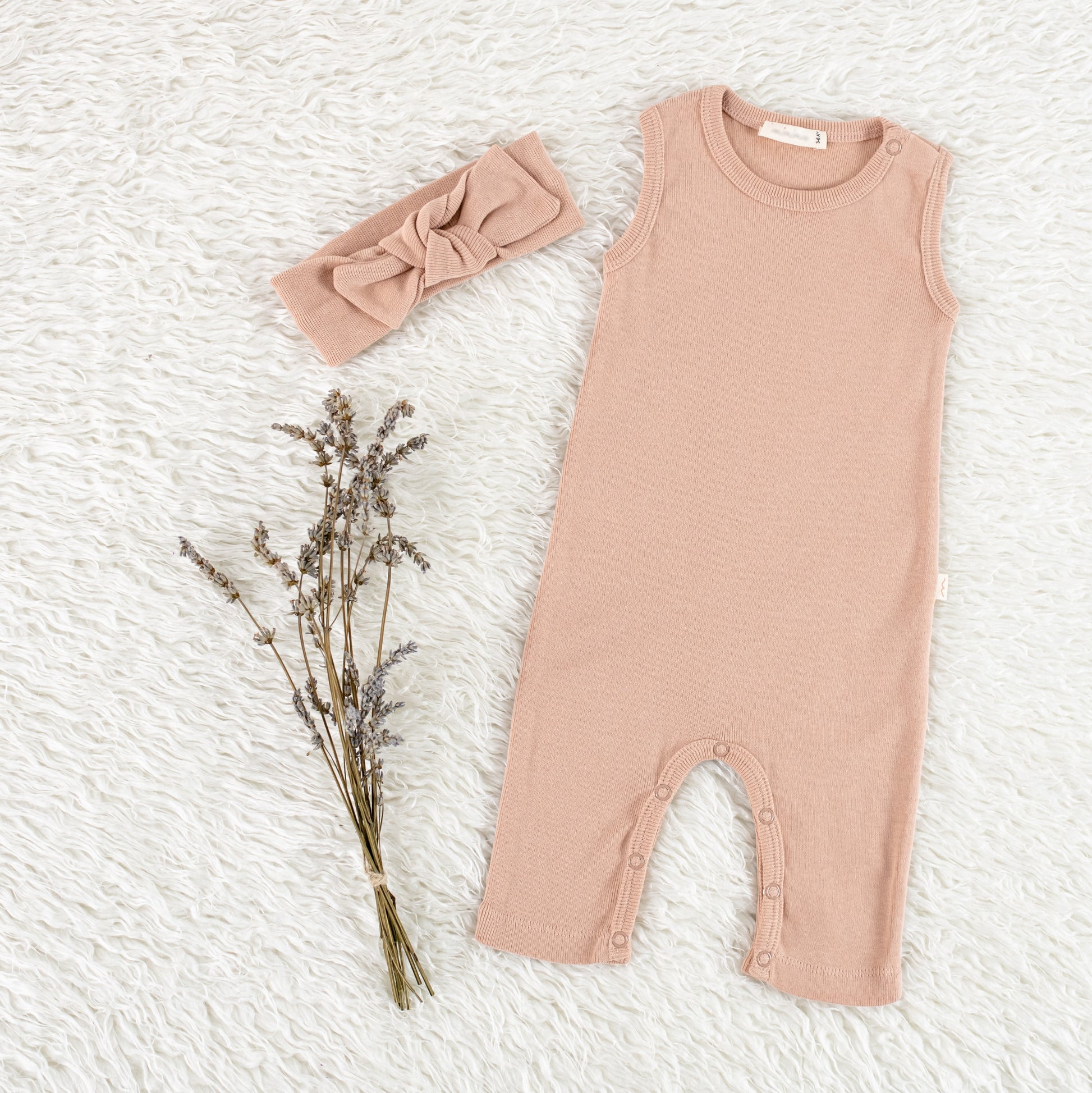 Rose Tan 2pcs Jumpsuit & Headband - Mini Me
