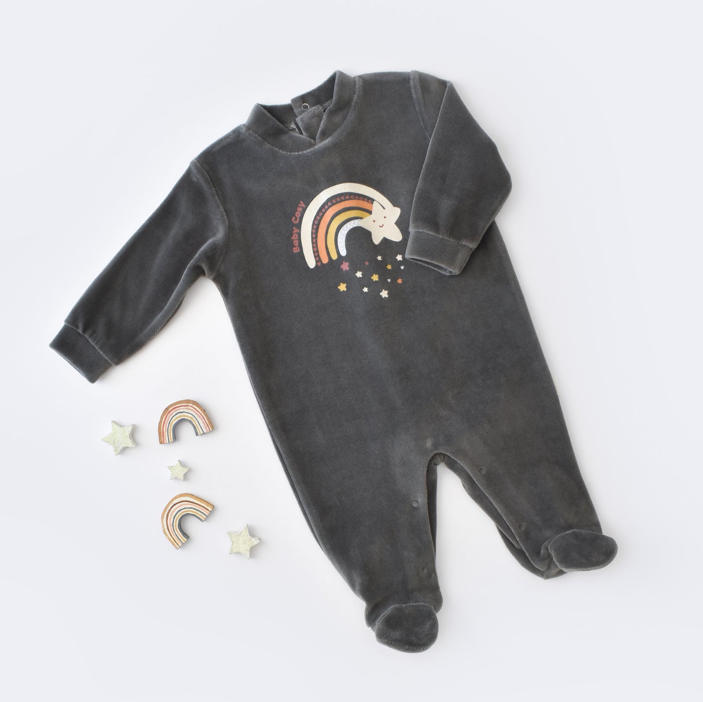 Star Velvet Footed Romper / Organic Cotton - MiniMe.mu