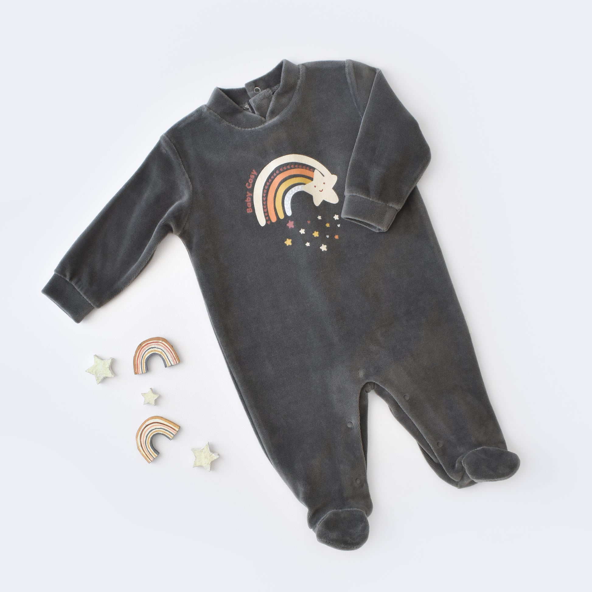 Star Velvet Footed Romper / Organic Cotton - MiniMe.mu