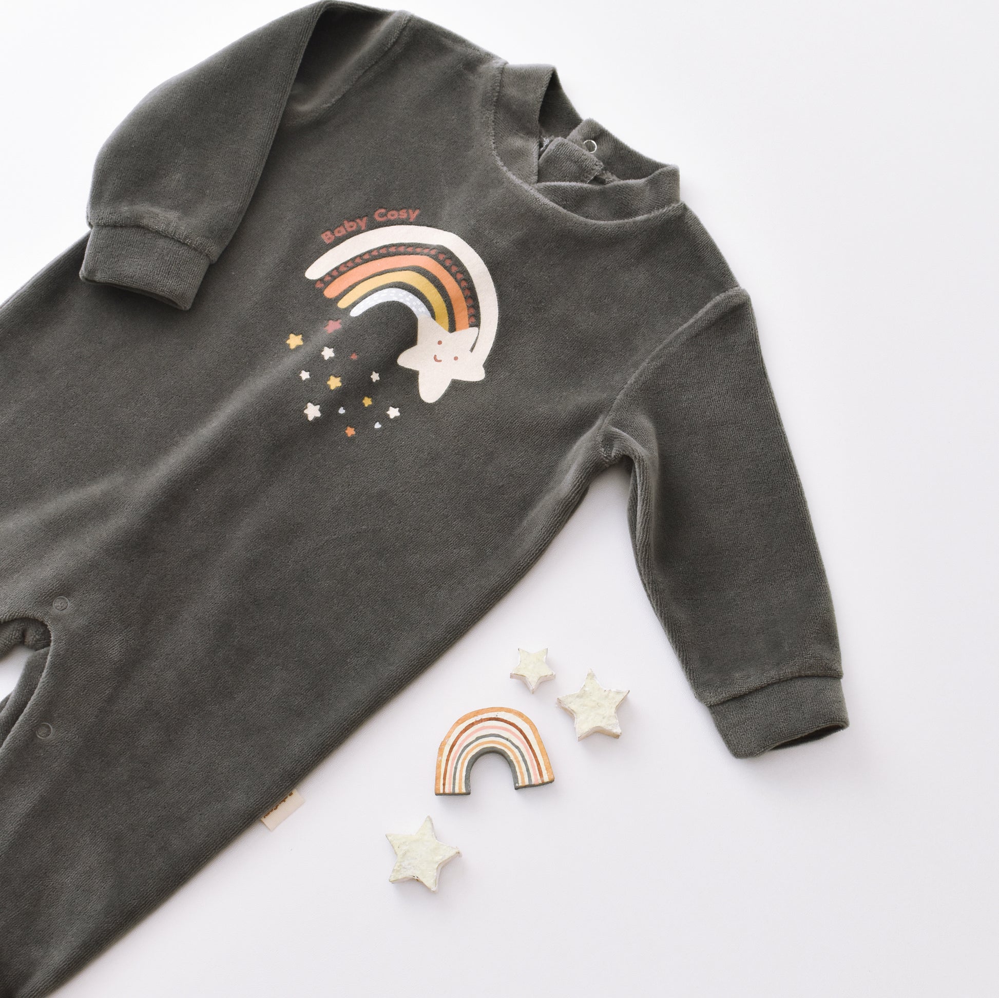 Star Velvet Footed Romper / Organic Cotton - MiniMe.mu
