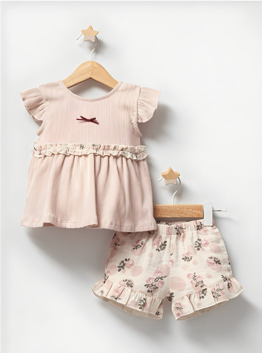 Vintage Rose Powder Pink Short Set - Mini Me