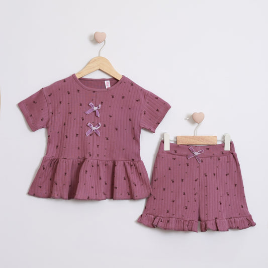 Ditsy Floral Ribbed Short Set - Mini Me