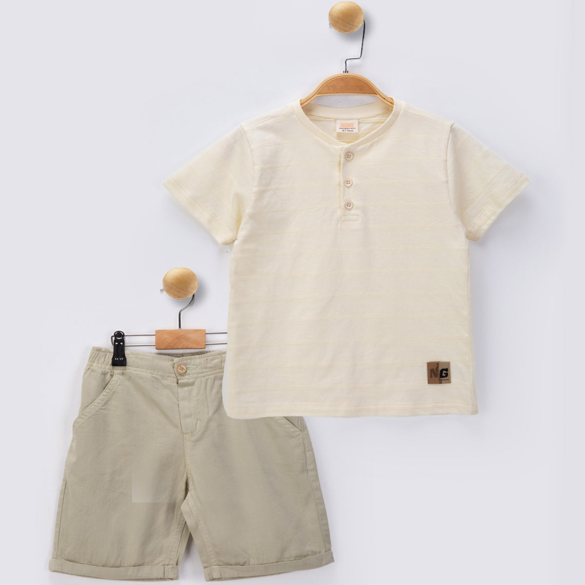 Henley Tshirt and Khakhi Short - Mini Me