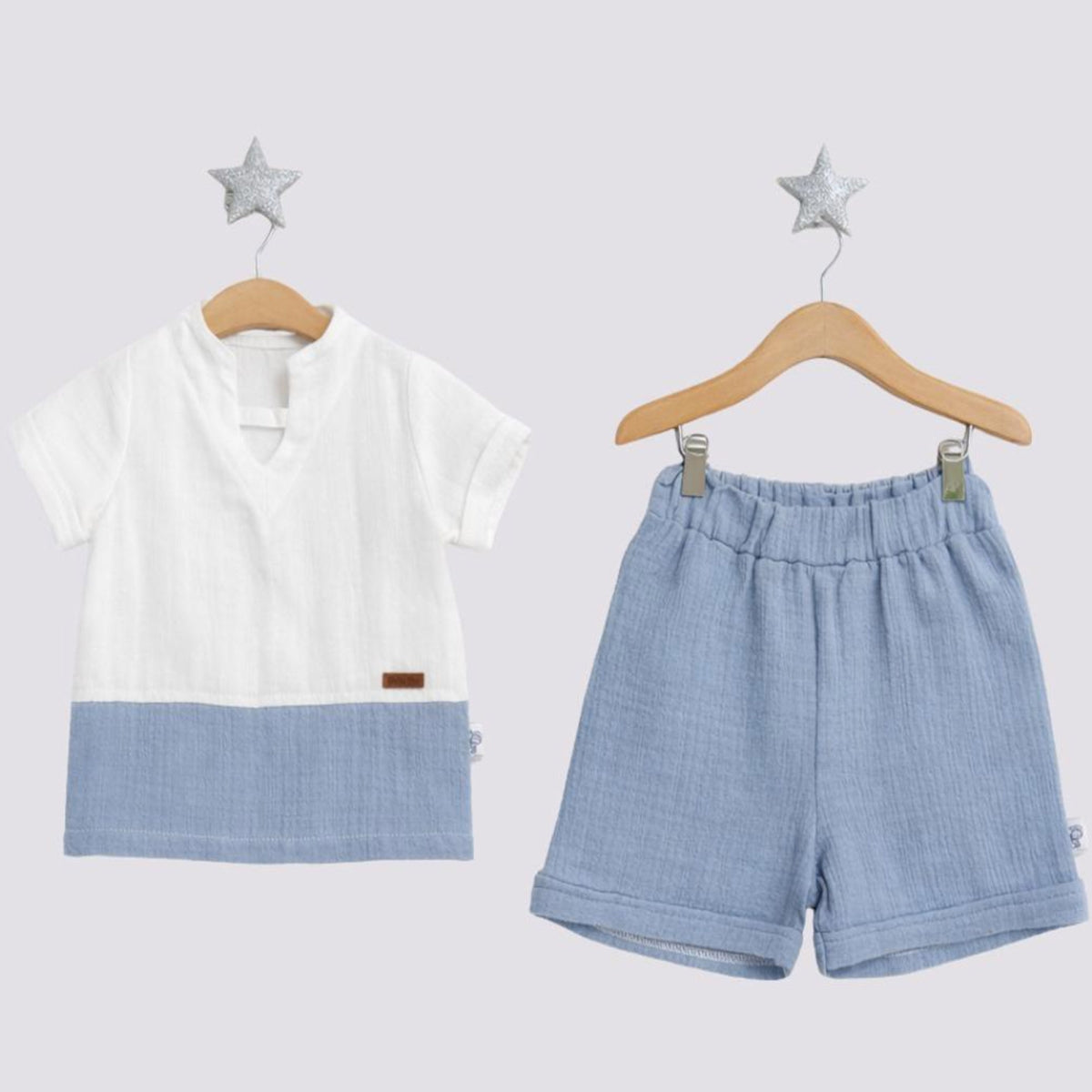 Duo-Tone Muslin Mix Tshirt and Short Set - Mini Me