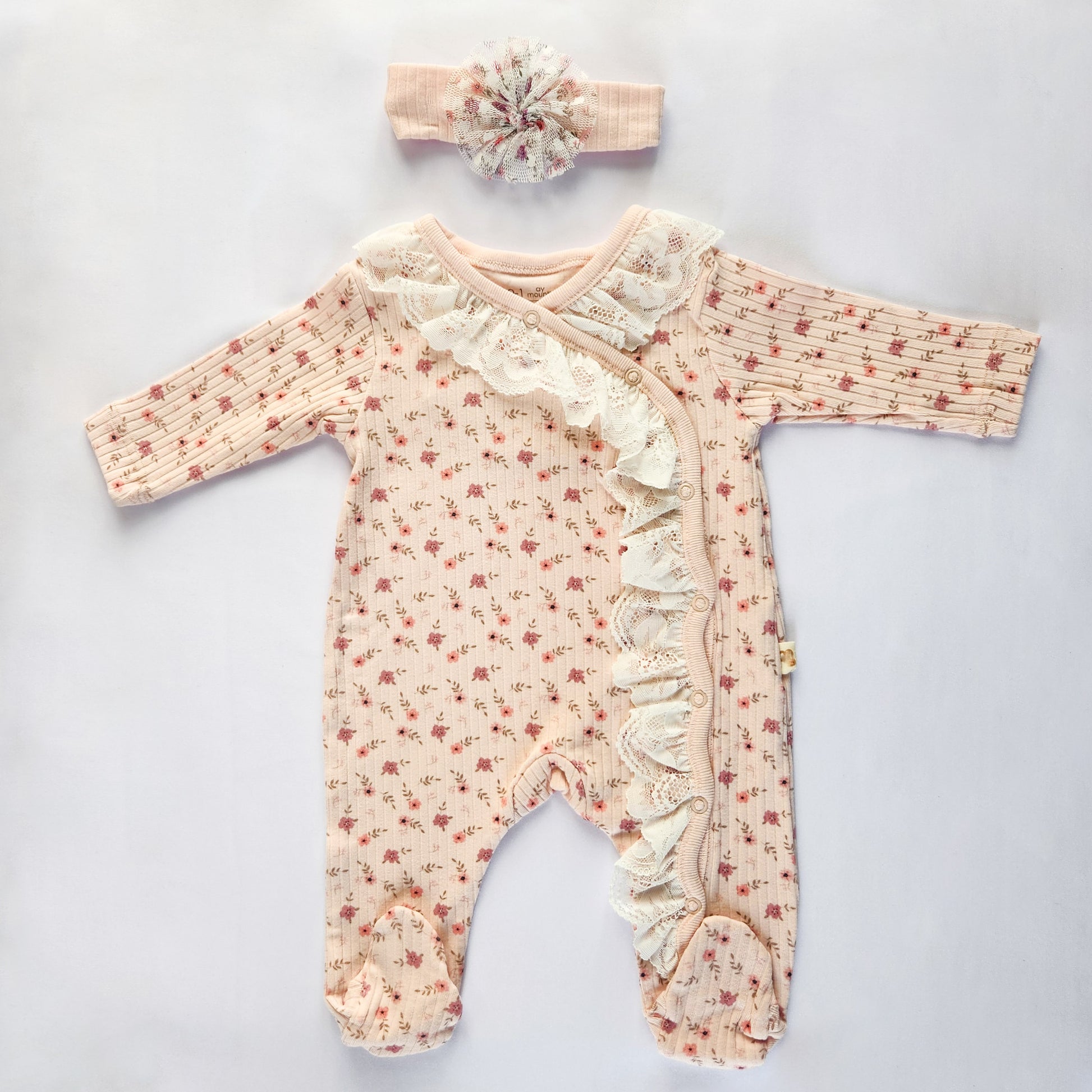 Paisley Floral Romper with a Lace Ruffle - Mini Me Mauritius 