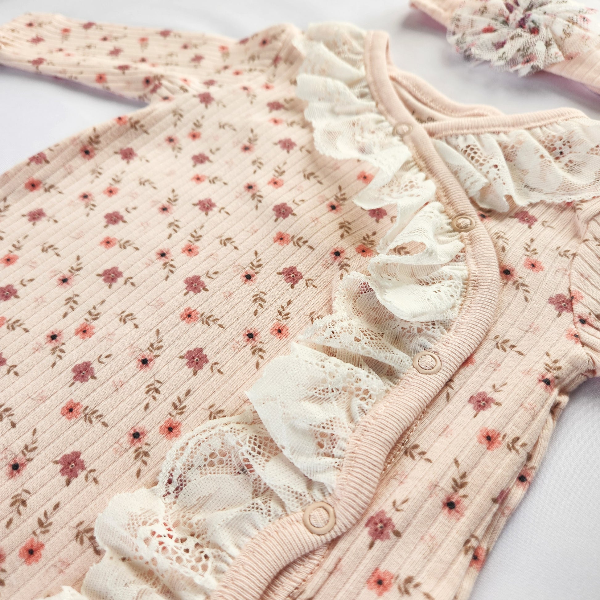 Paisley Floral Romper with a Lace Ruffle - Mini Me Mauritius 