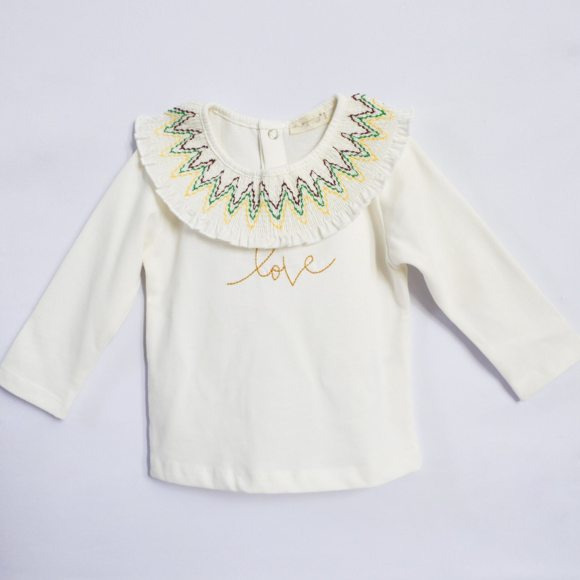 Ecru Cotton Long Sleeve Shirt with Peter Pan Collar - Mini Me Mauritius 