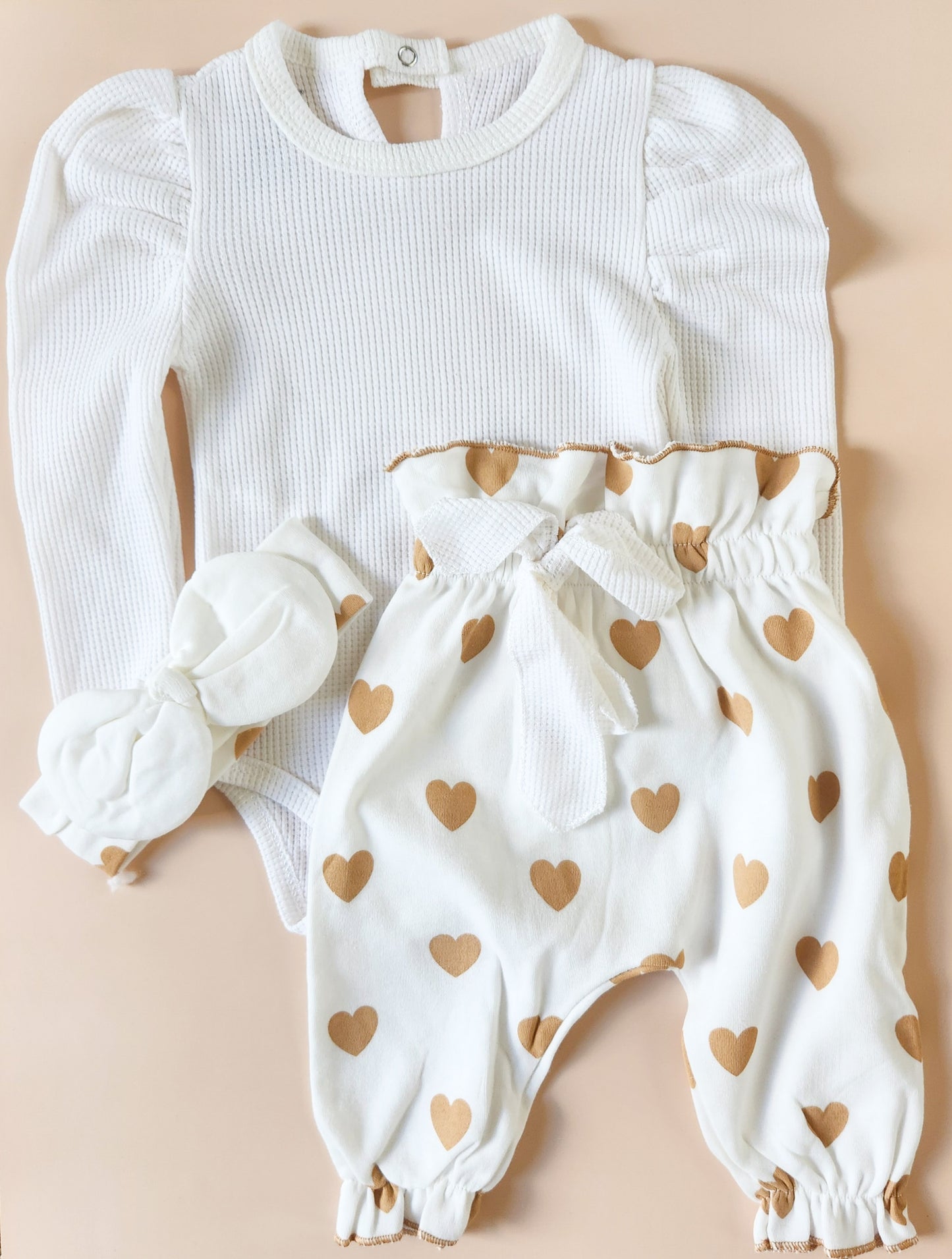 Sweetheart Puff Sleeve Baby Outfit 3pcs Set - Mini Me