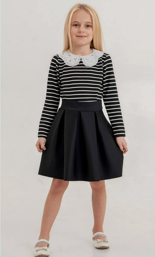 Retro Striped 2pcs Top and Skirt Set