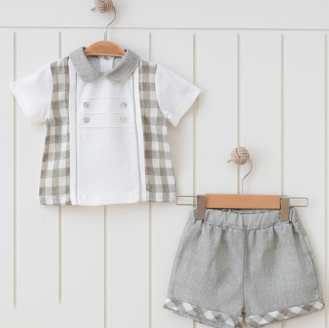 Grey and White Checked Short Set - Mini Me