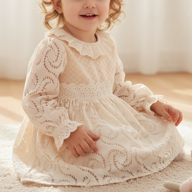 The Vintage Grace Cream Lace Dress - Mini Me