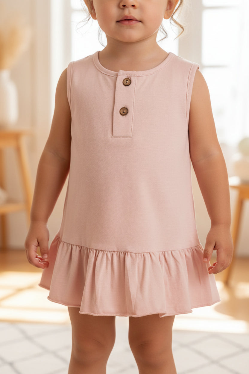Ruffle Hem Henley Dress - Mini Me