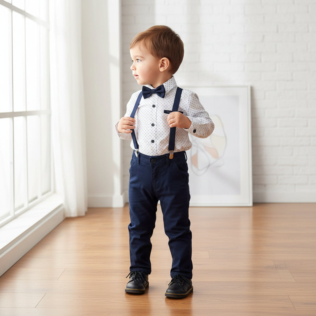 Kids Gentleman Outfit with Suspenders & Bow Tie - Mini Me