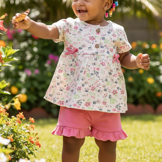 Floral Poplin Blouse and Shorts - Girl 2 Pieces Set - Mini Me
