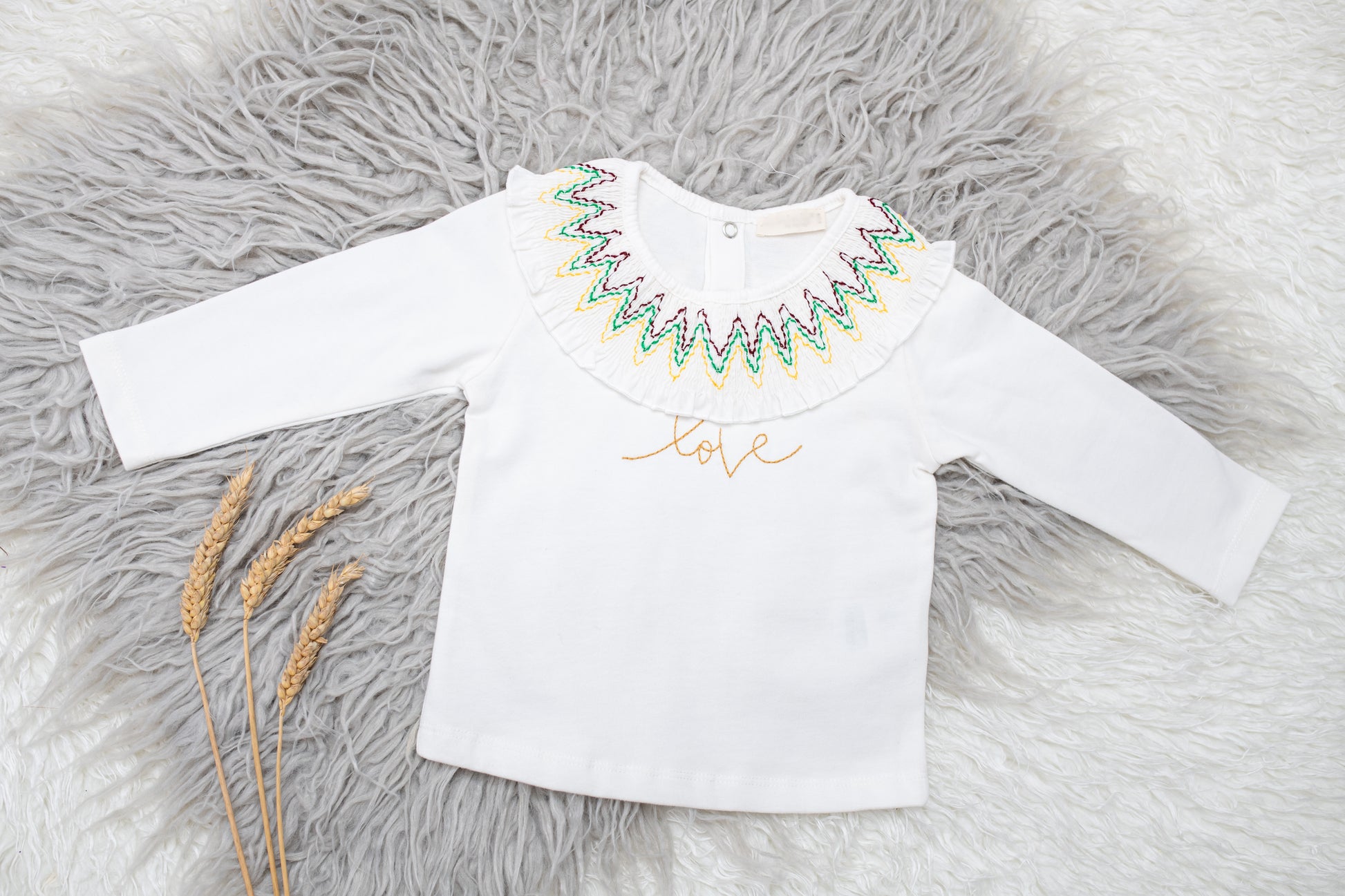 Ecru Cotton Long Sleeve Shirt with Peter Pan Collar