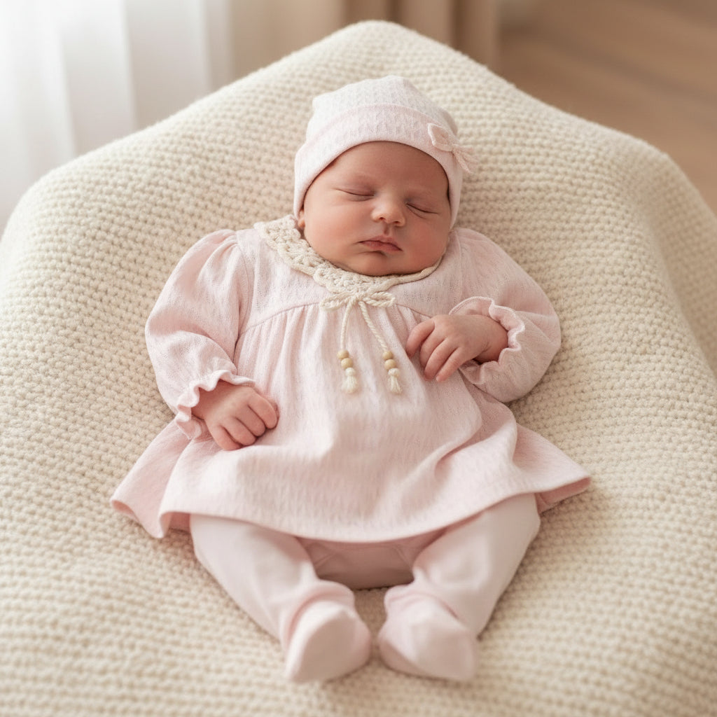 Lace Frilled Accent Newborn Baby Dress - Mini Me