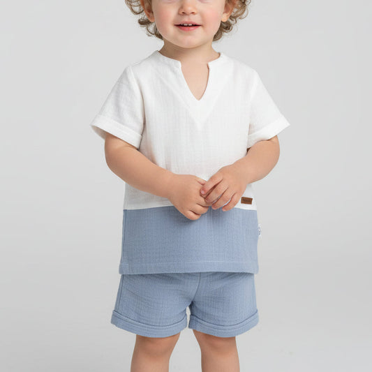 Duo-Tone Muslin Mix Tshirt and Short Set - Mini Me
